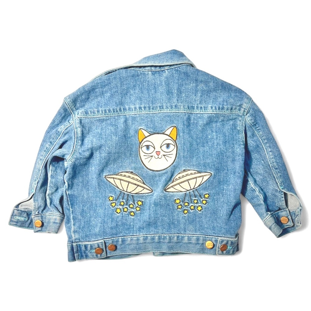 Mini Rodini Embroidered UFO Kitty Denim Jacket